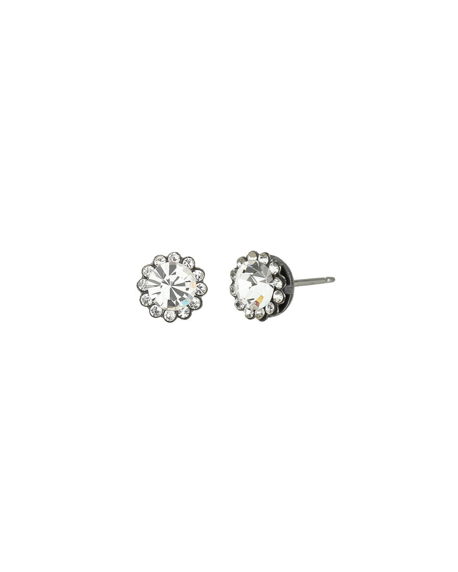 La Vie Parisienne-Round Halo Pavé Studs | 7mm-Earrings-Silver Plated, White Crystal-Blue Ruby Jewellery-Vancouver Canada
