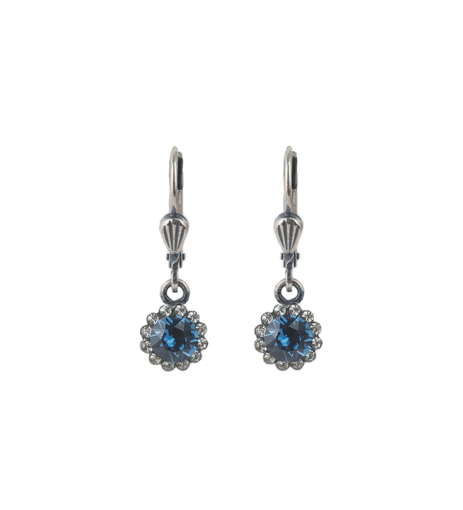 La Vie Parisienne-Round Halo Pavé Hooks | 7mm-Earrings-Silver Plated, Midnight Crystal-Blue Ruby Jewellery-Vancouver Canada