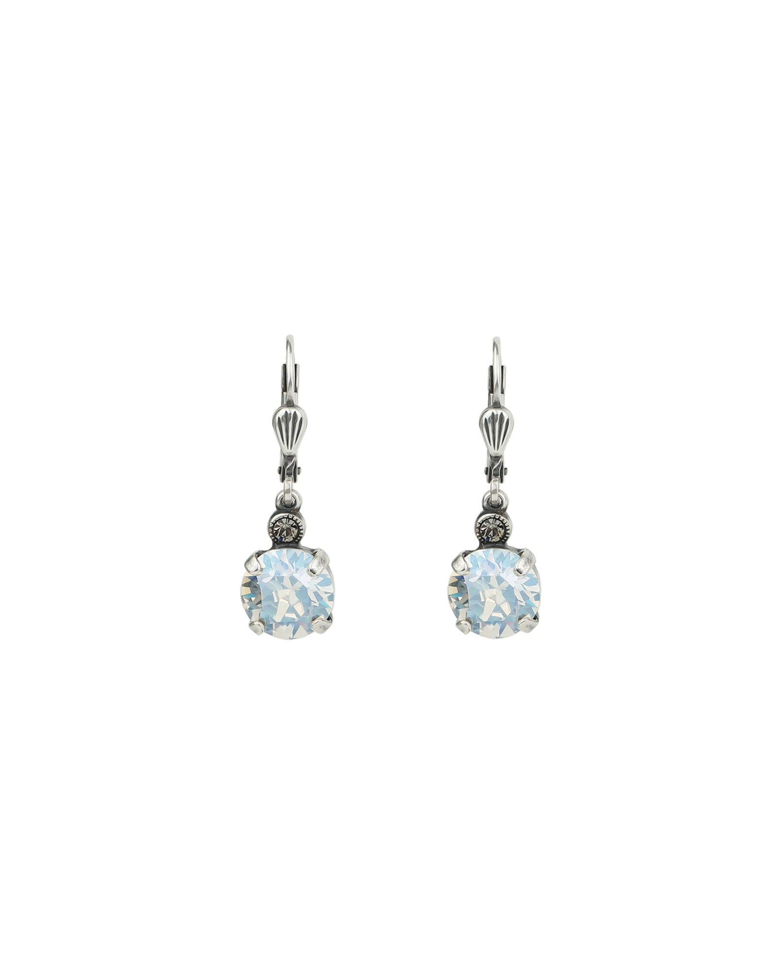 La Vie Parisienne-Round Crystal Hooks | 8mm-Earrings-Silver Plated, Moonlight Crystal-Blue Ruby Jewellery-Vancouver Canada