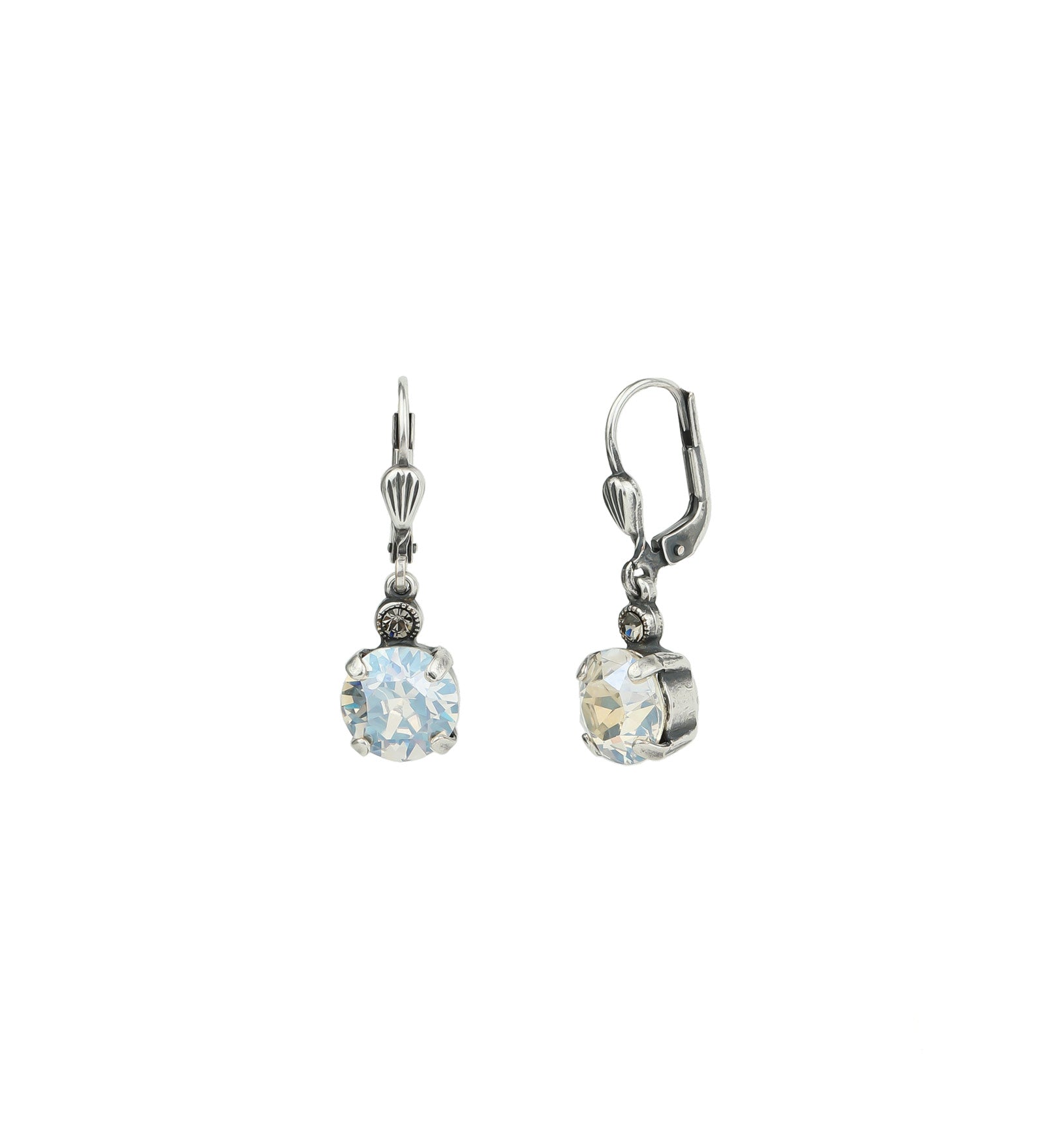 Round Crystal Hooks | 8mm Silver Plated, Moonlight Crystal