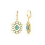 La Vie Parisienne-Oval Filigree Hooks-Earrings-14k Gold Plated, Pacific Opal Crystal-Blue Ruby Jewellery-Vancouver Canada