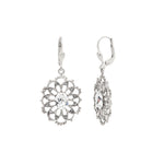 La Vie Parisienne-Oval Filigree Crystal Hooks-Earrings-Sterling Silver Plated, White Crystal-Blue Ruby Jewellery-Vancouver Canada