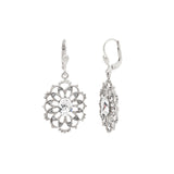 La Vie Parisienne-Oval Filigree Crystal Hooks-Earrings-Sterling Silver Plated, White Crystal-Blue Ruby Jewellery-Vancouver Canada