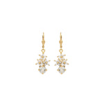 3 Flower Crystal Drop Hooks 14k Gold Plated, White Crystal