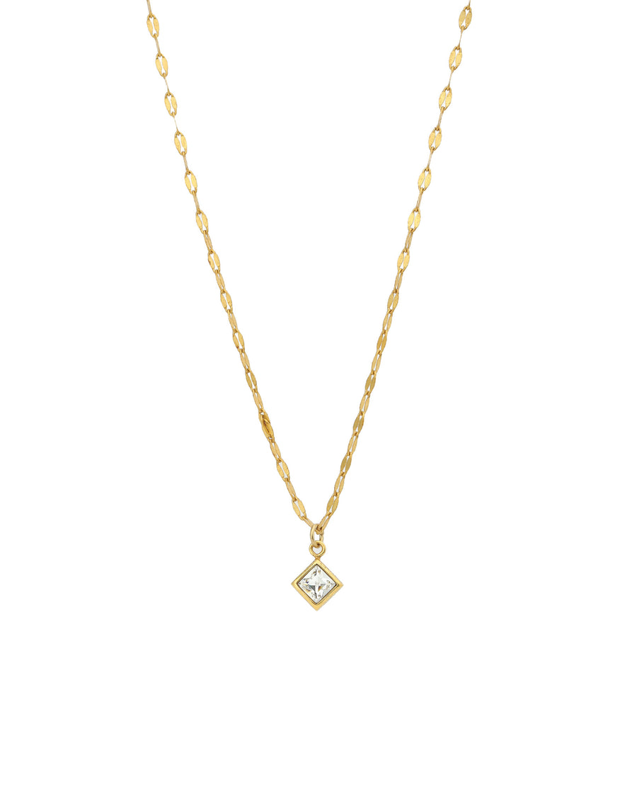 Square Crystal Drop Necklace 14k Gold Plated, White Crystal