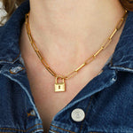 Padlock Paperclip Chain Necklace 14k Gold Plated