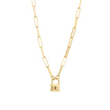 Padlock Paperclip Chain Necklace 14k Gold Plated