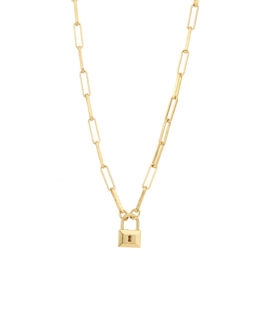 Padlock Paperclip Chain Necklace 14k Gold Plated