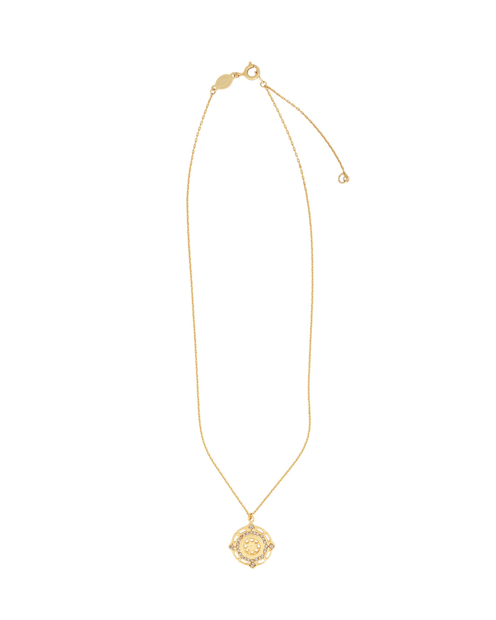 Round Filigree Flower Necklace 14k Gold Plated, Black Diamond Crystal