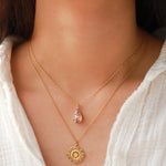Round Filigree Flower Necklace 14k Gold Plated, Black Diamond Crystal