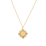 Round Filigree Flower Necklace 14k Gold Plated, Black Diamond Crystal