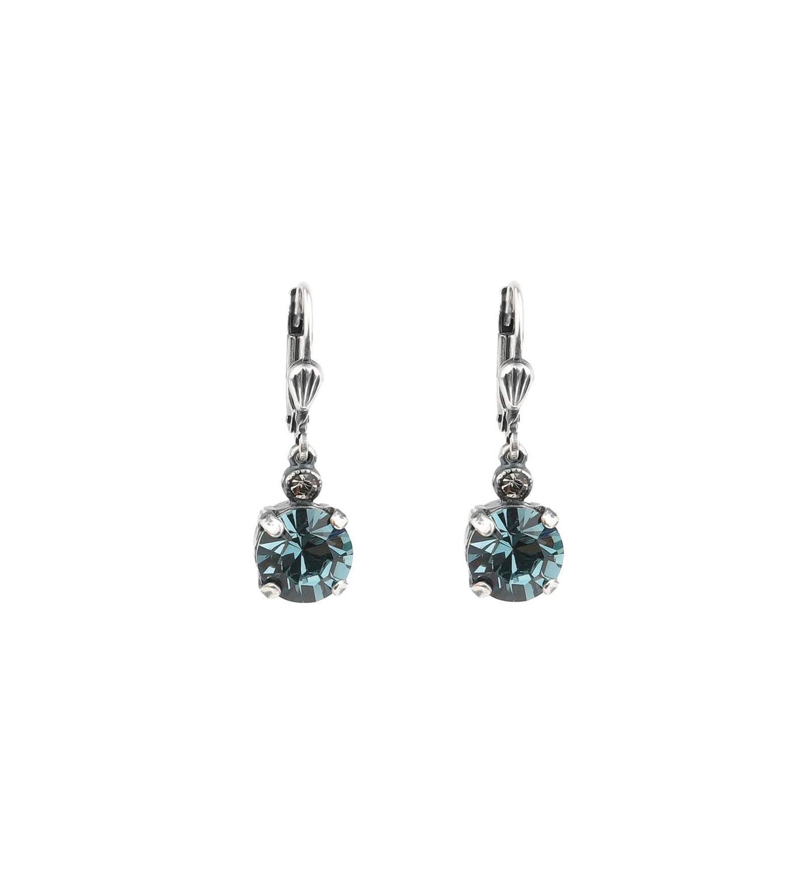 La Vie Parisienne-Round Crystal Hooks | 8mm-Earrings-Silver Plated, Indian Sapphire Crystal-Blue Ruby Jewellery-Vancouver Canada
