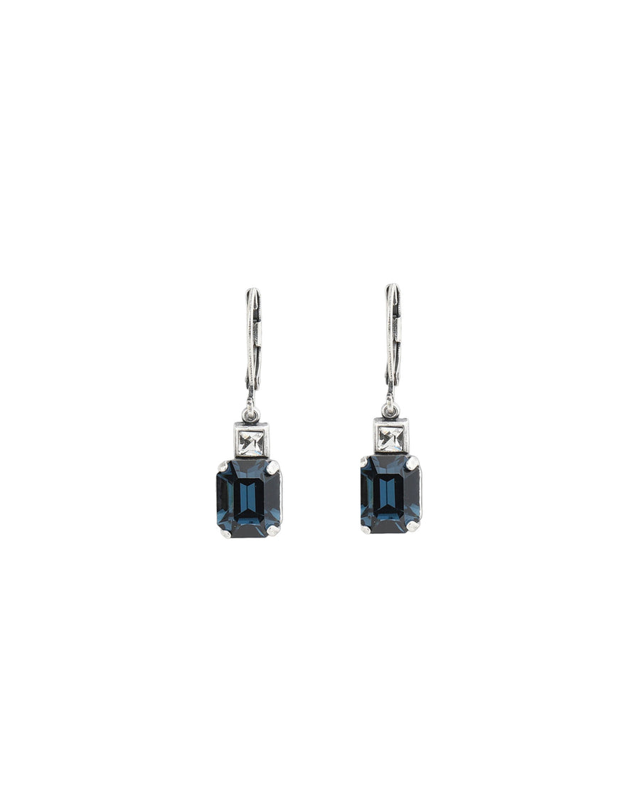 La Vie Parisienne-Rectangle Crystal Hooks-Earrings-Silver Plated, Midnight Crystal-Blue Ruby Jewellery-Vancouver Canada