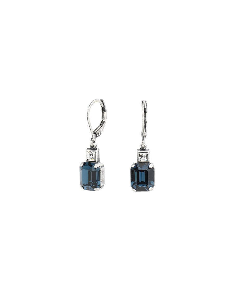 La Vie Parisienne-Rectangle Crystal Hooks-Earrings-Silver Plated, Midnight Crystal-Blue Ruby Jewellery-Vancouver Canada