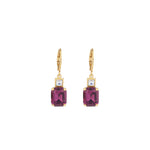 La Vie Parisienne-Rectangle Crystal Hooks-Earrings-14k Gold Plated, Amethyst Crystal-Blue Ruby Jewellery-Vancouver Canada