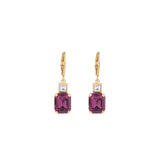 La Vie Parisienne-Rectangle Crystal Hooks-Earrings-14k Gold Plated, Amethyst Crystal-Blue Ruby Jewellery-Vancouver Canada
