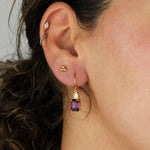 La Vie Parisienne-Rectangle Crystal Hooks-Earrings-14k Gold Plated, Amethyst Crystal-Blue Ruby Jewellery-Vancouver Canada