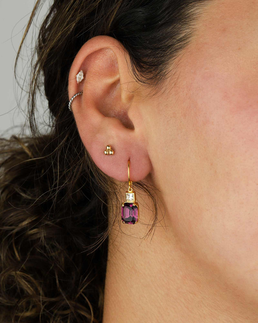 La Vie Parisienne-Rectangle Crystal Hooks-Earrings-14k Gold Plated, Amethyst Crystal-Blue Ruby Jewellery-Vancouver Canada