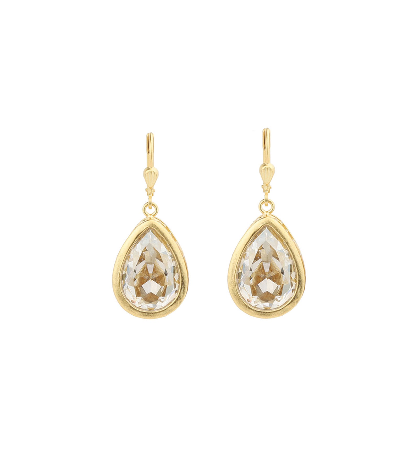 La Vie Parisienne-Large Teardrop Bezel Hooks-Earrings-14k Gold Plated, Shade Crystal-Blue Ruby Jewellery-Vancouver Canada