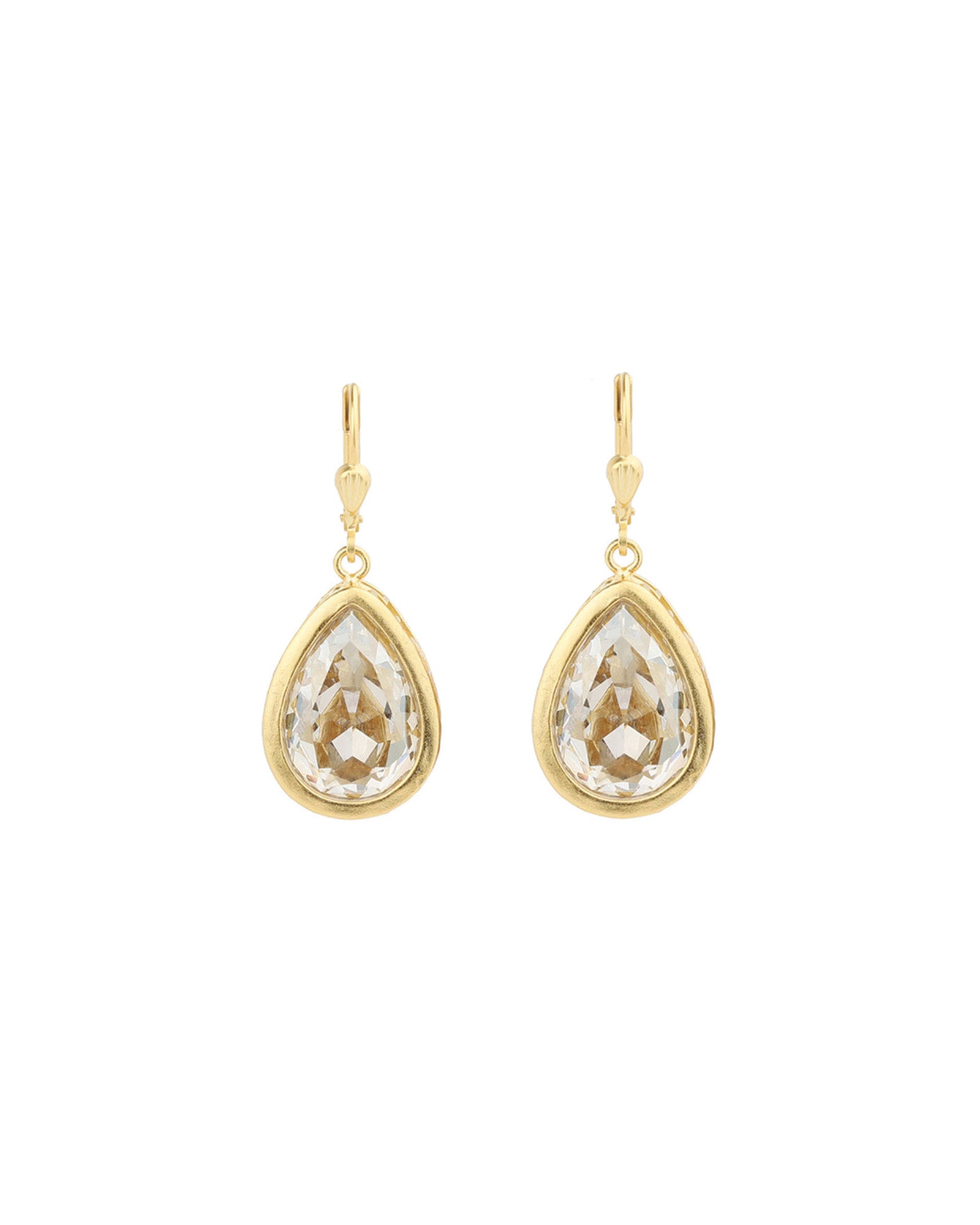La Vie Parisienne-Large Teardrop Bezel Hooks-Earrings-14k Gold Plated, Shade Crystal-Blue Ruby Jewellery-Vancouver Canada