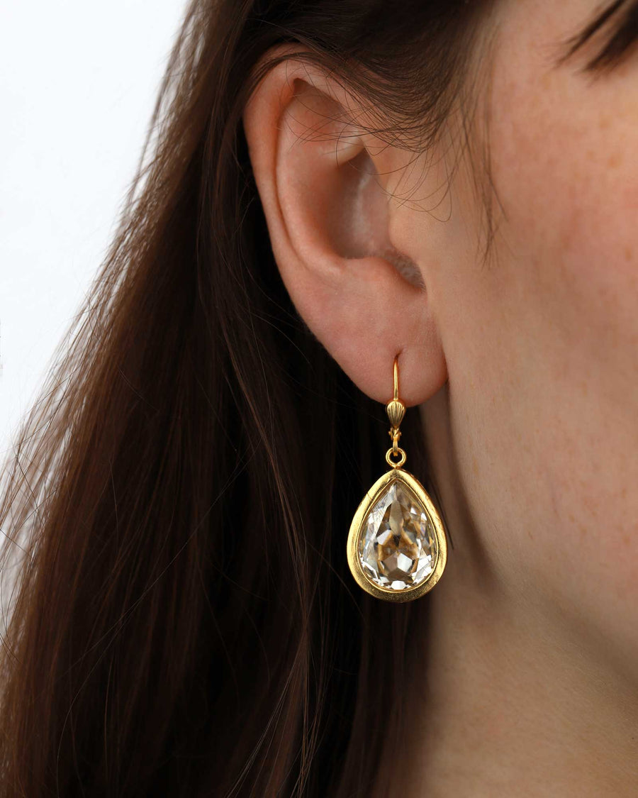 La Vie Parisienne-Large Teardrop Bezel Hooks-Earrings-14k Gold Plated, Shade Crystal-Blue Ruby Jewellery-Vancouver Canada