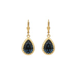 La Vie Parisienne-Filigree Bezel Teardrop Hooks-Earrings-14k Gold Plated, Midnight Crystal-Blue Ruby Jewellery-Vancouver Canada