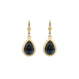 La Vie Parisienne-Filigree Bezel Teardrop Hooks-Earrings-14k Gold Plated, Midnight Crystal-Blue Ruby Jewellery-Vancouver Canada
