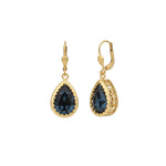La Vie Parisienne-Filigree Bezel Teardrop Hooks-Earrings-14k Gold Plated, Midnight Crystal-Blue Ruby Jewellery-Vancouver Canada