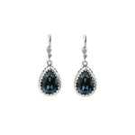 La Vie Parisienne-Filigree Bezel Teardrop Hooks-Earrings-Silver Plated, Midnight Crystal-Blue Ruby Jewellery-Vancouver Canada