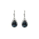 La Vie Parisienne-Filigree Bezel Teardrop Hooks-Earrings-Silver Plated, Midnight Crystal-Blue Ruby Jewellery-Vancouver Canada