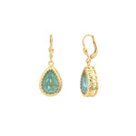 La Vie Parisienne-Filigree Bezel Teardrop Hooks-Earrings-14k Gold Plated, Sage Crystal-Blue Ruby Jewellery-Vancouver Canada