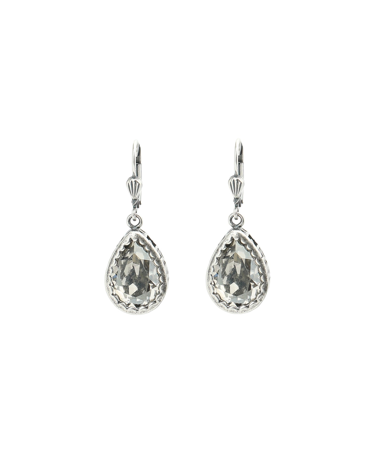 La Vie Parisienne-Filigree Bezel Teardrop Hooks-Earrings-Silver Plated, Shade Crystal-Blue Ruby Jewellery-Vancouver Canada