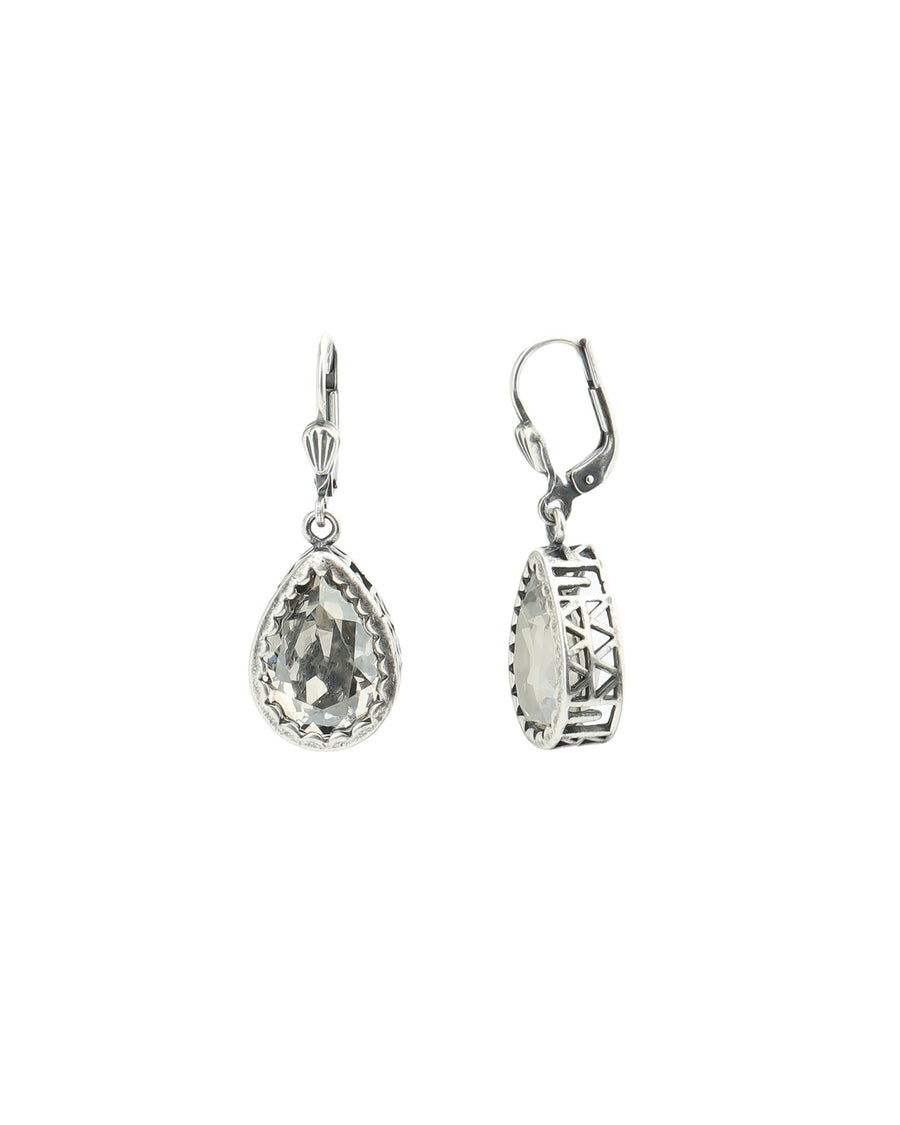 La Vie Parisienne-Filigree Bezel Teardrop Hooks-Earrings-Silver Plated, Shade Crystal-Blue Ruby Jewellery-Vancouver Canada