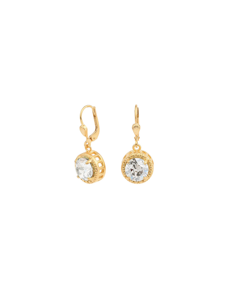 La Vie Parisienne-Dot Bezel Round Crystal Hooks-Earrings-14k Gold Plated, Shade Crystal-Blue Ruby Jewellery-Vancouver Canada