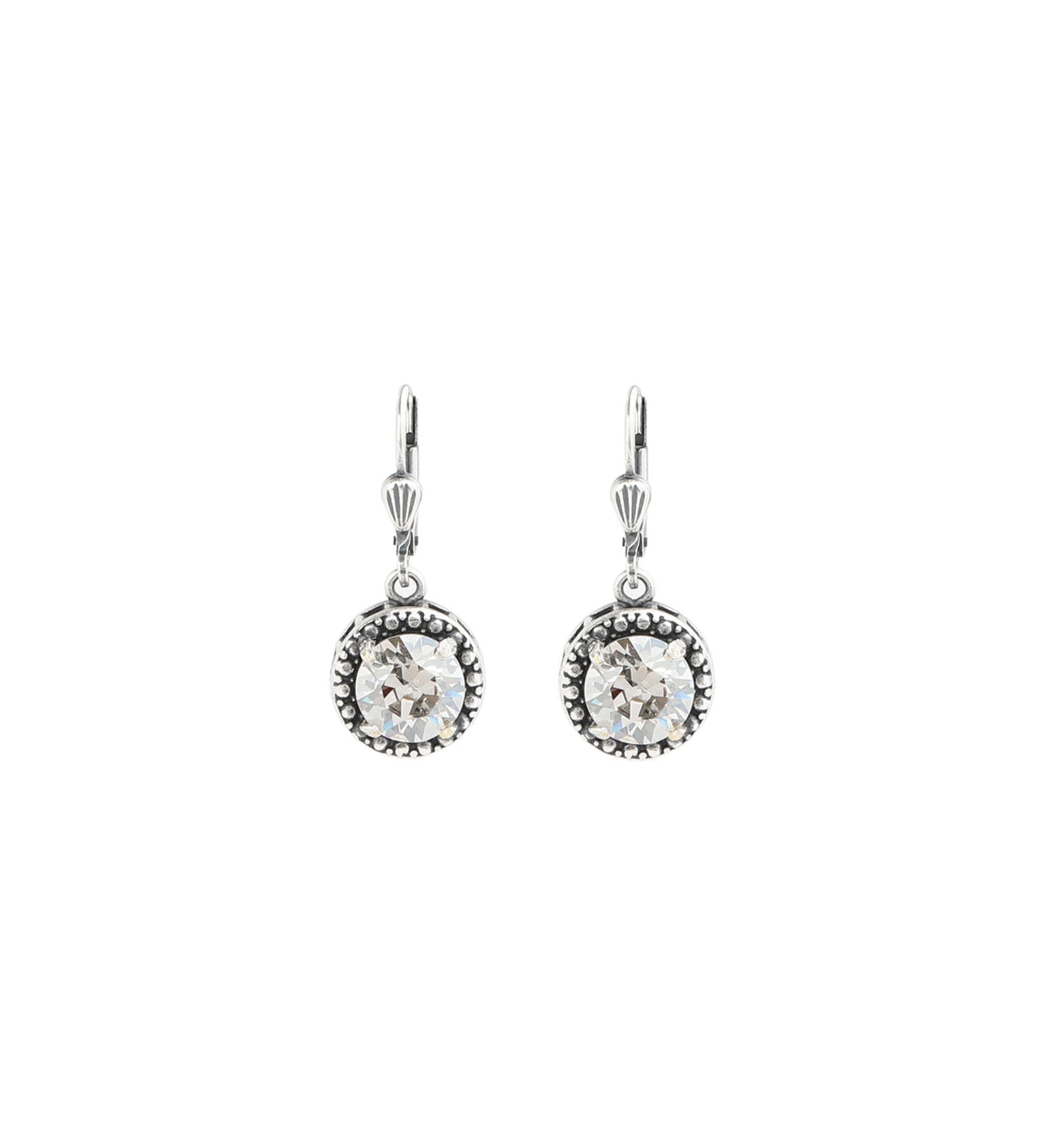 La Vie Parisienne-Dot Bezel Round Crystal Hooks-Earrings-Silver Plated, Shade Crystal-Blue Ruby Jewellery-Vancouver Canada