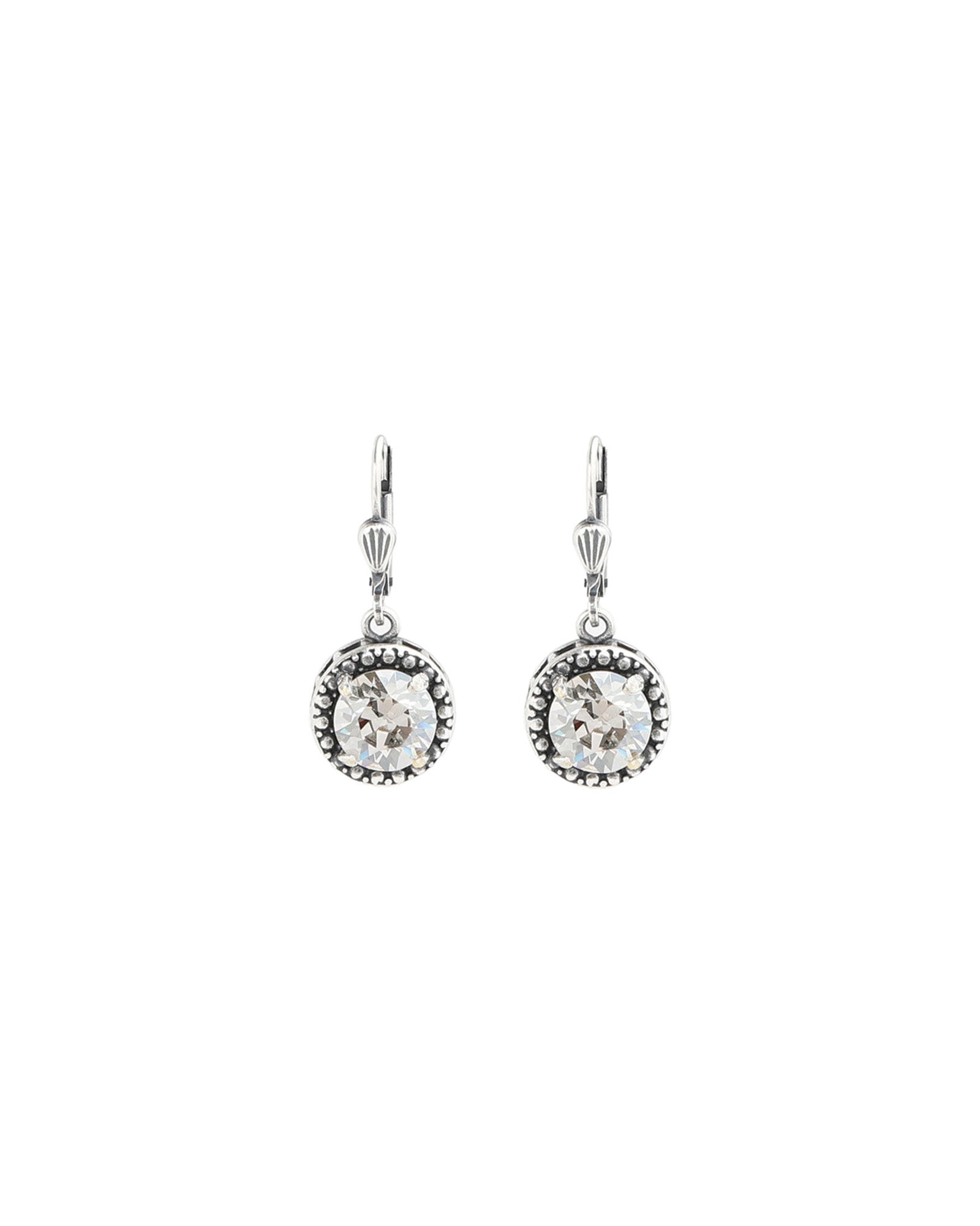 La Vie Parisienne-Dot Bezel Round Crystal Hooks-Earrings-Silver Plated, Shade Crystal-Blue Ruby Jewellery-Vancouver Canada
