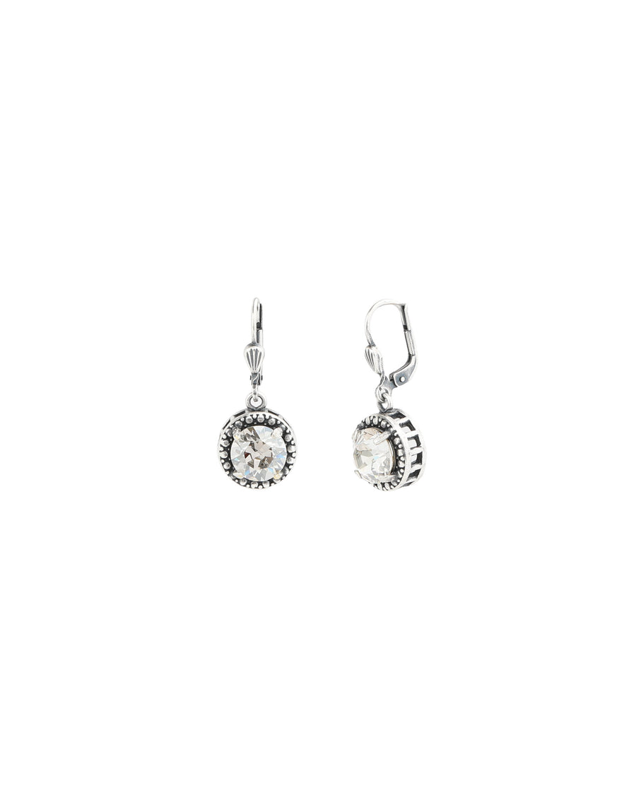 La Vie Parisienne-Dot Bezel Round Crystal Hooks-Earrings-Silver Plated, Shade Crystal-Blue Ruby Jewellery-Vancouver Canada