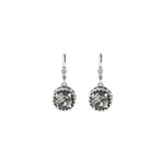 La Vie Parisienne-Dot Bezel Round Crystal Hooks-Earrings-Silver Plated, Black Diamond Crystal-Blue Ruby Jewellery-Vancouver Canada