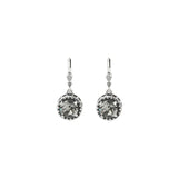 La Vie Parisienne-Dot Bezel Round Crystal Hooks-Earrings-Silver Plated, Black Diamond Crystal-Blue Ruby Jewellery-Vancouver Canada
