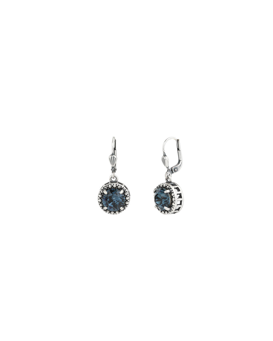 La Vie Parisienne-Dot Bezel Round Crystal Hooks-Earrings-Silver Plated, Midnight Crystal-Blue Ruby Jewellery-Vancouver Canada