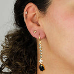 Crystal Chain Teardrop Hooks 14k Gold Plated, Black Crystal