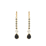 La Vie Parisienne-Crystal Chain Teardrop Hooks-Earrings-14k Gold Plated, Black Crystal-Blue Ruby Jewellery-Vancouver Canada