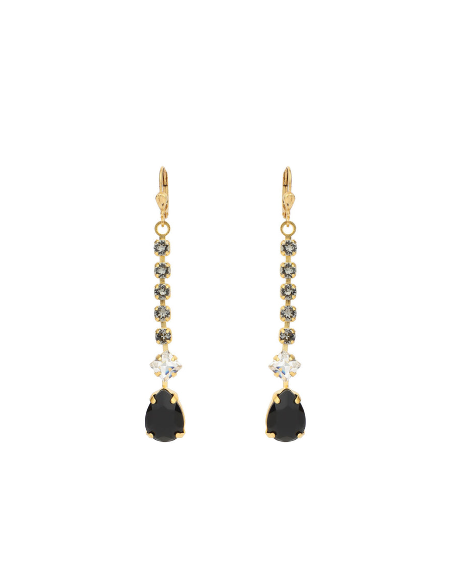 La Vie Parisienne-Crystal Chain Teardrop Hooks-Earrings-14k Gold Plated, Black Crystal-Blue Ruby Jewellery-Vancouver Canada