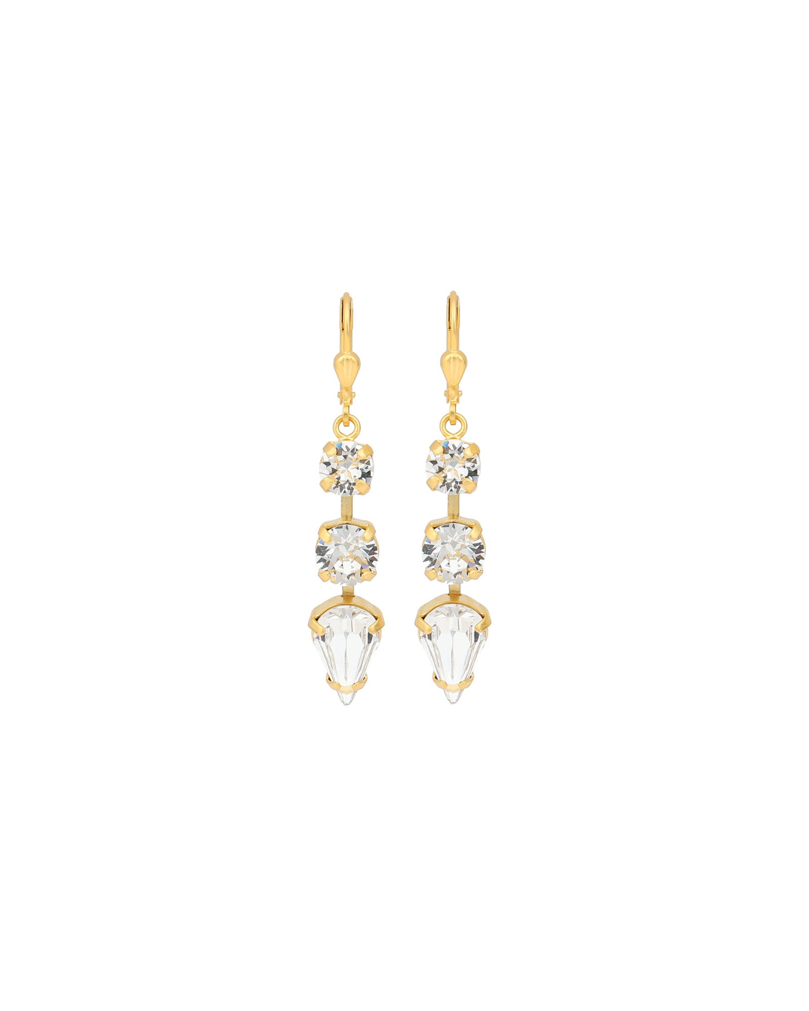 La Vie Parisienne-3 Mix Crystal Drop Hooks-Earrings-14k Gold Plated, White Crystal-Blue Ruby Jewellery-Vancouver Canada
