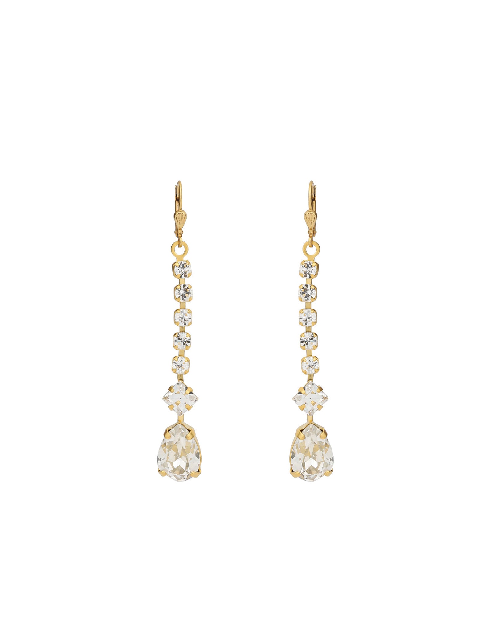 La Vie Parisienne-Crystal Chain Teardrop Hooks-Earrings-14k Gold Plated, Shade Crystal-Blue Ruby Jewellery-Vancouver Canada