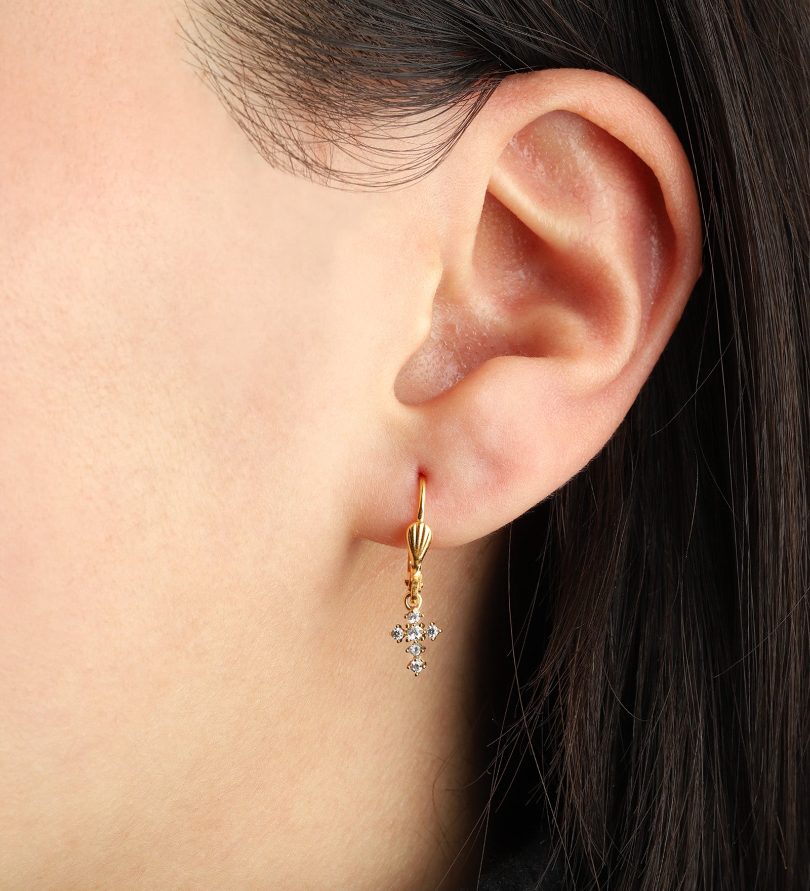 La Vie Parisienne-Tiny Crystal Cross Hooks-Earrings-Blue Ruby Jewellery-Vancouver Canada