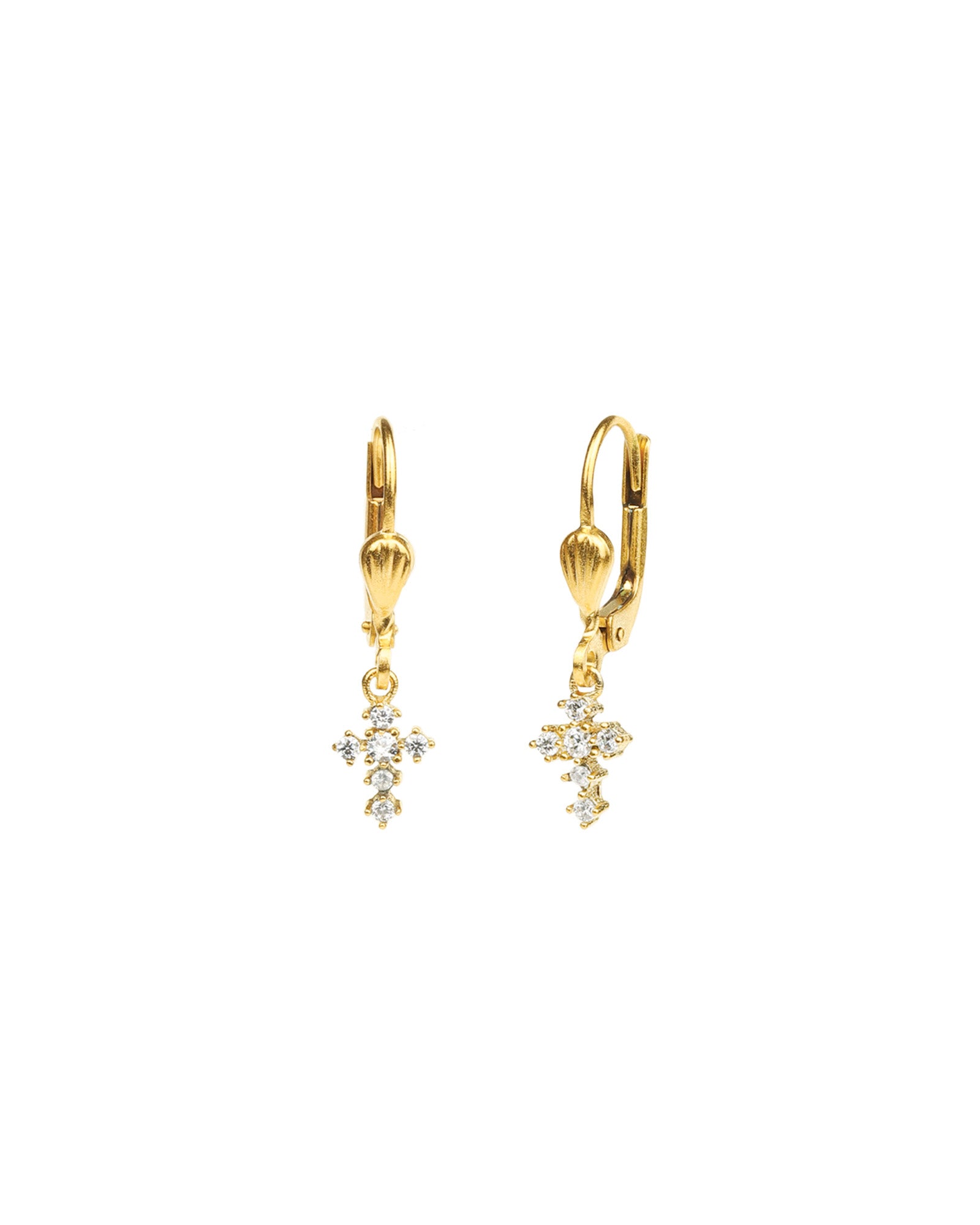 La Vie Parisienne-Tiny Crystal Cross Hooks-Earrings-Blue Ruby Jewellery-Vancouver Canada