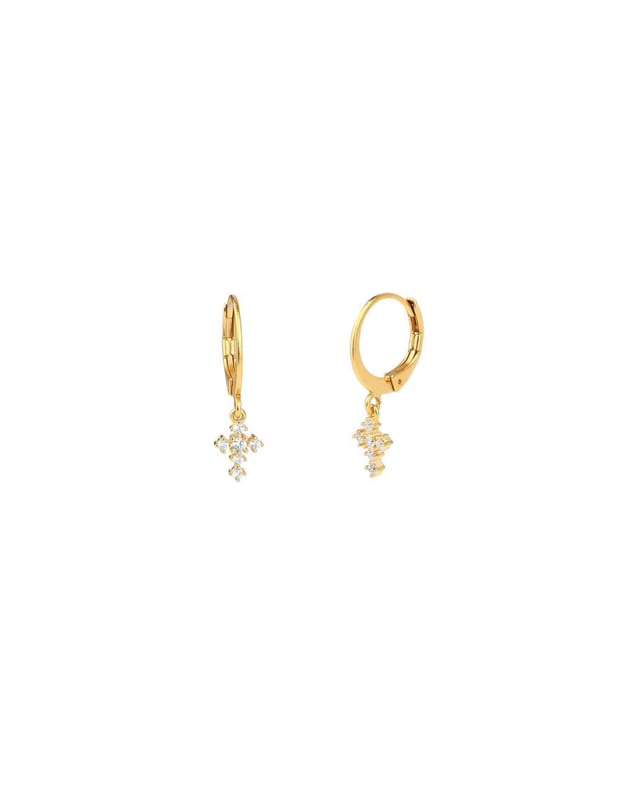 Tiny Crystal Cross Hooks 14k Gold Plated, White Crystal