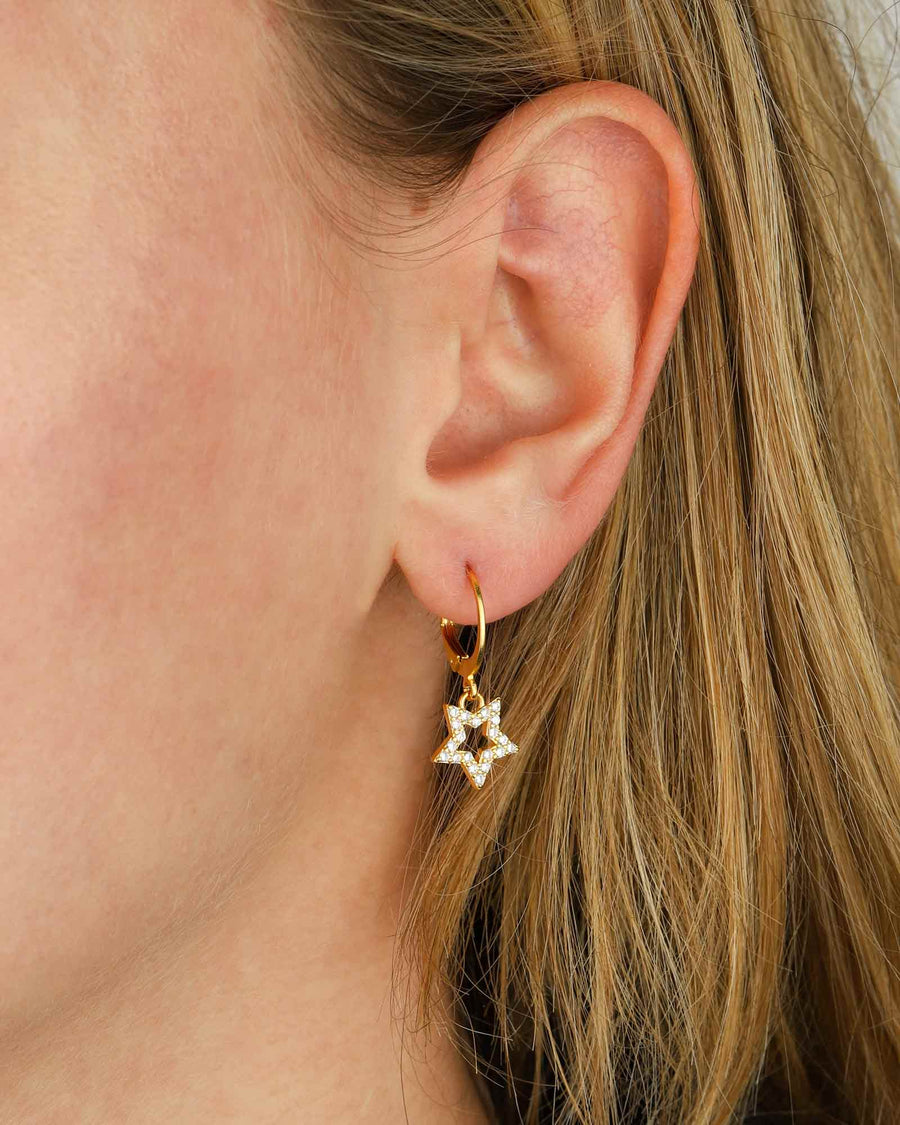 Pave Cut Out Star Hooks 14k Gold Plated, White Crystal
