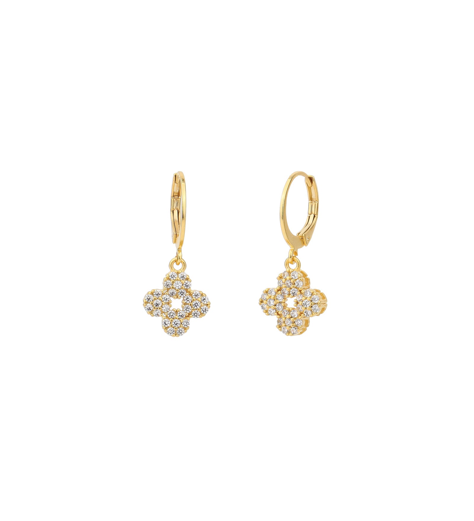 Pave Flower Hooks 14k Gold Plated, White Crystal